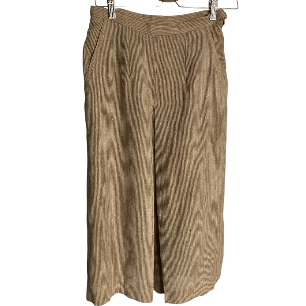 vintage skirt 70s tan high waist long midi calf length single pleat pockets